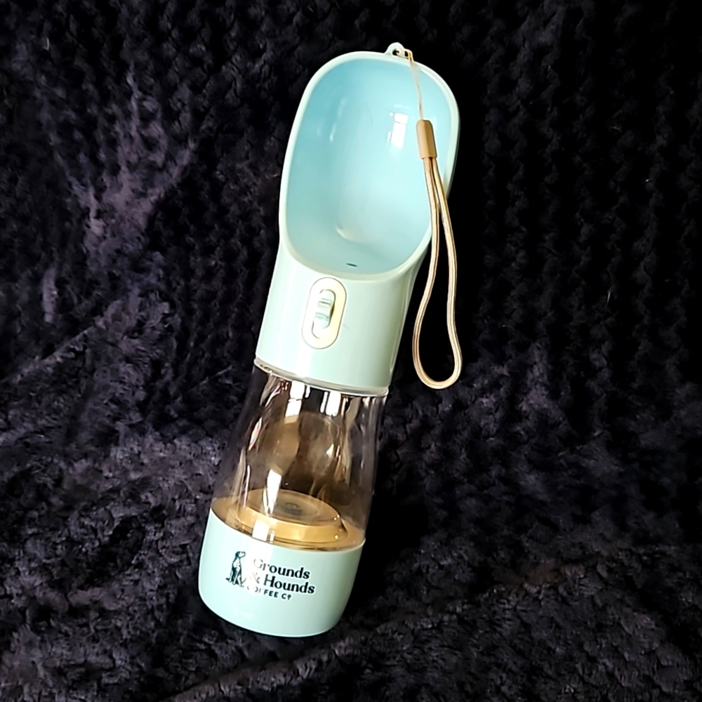 NEW Dog Water Bottle + treat holder Grounds & Hounds Coffee travel walking camp